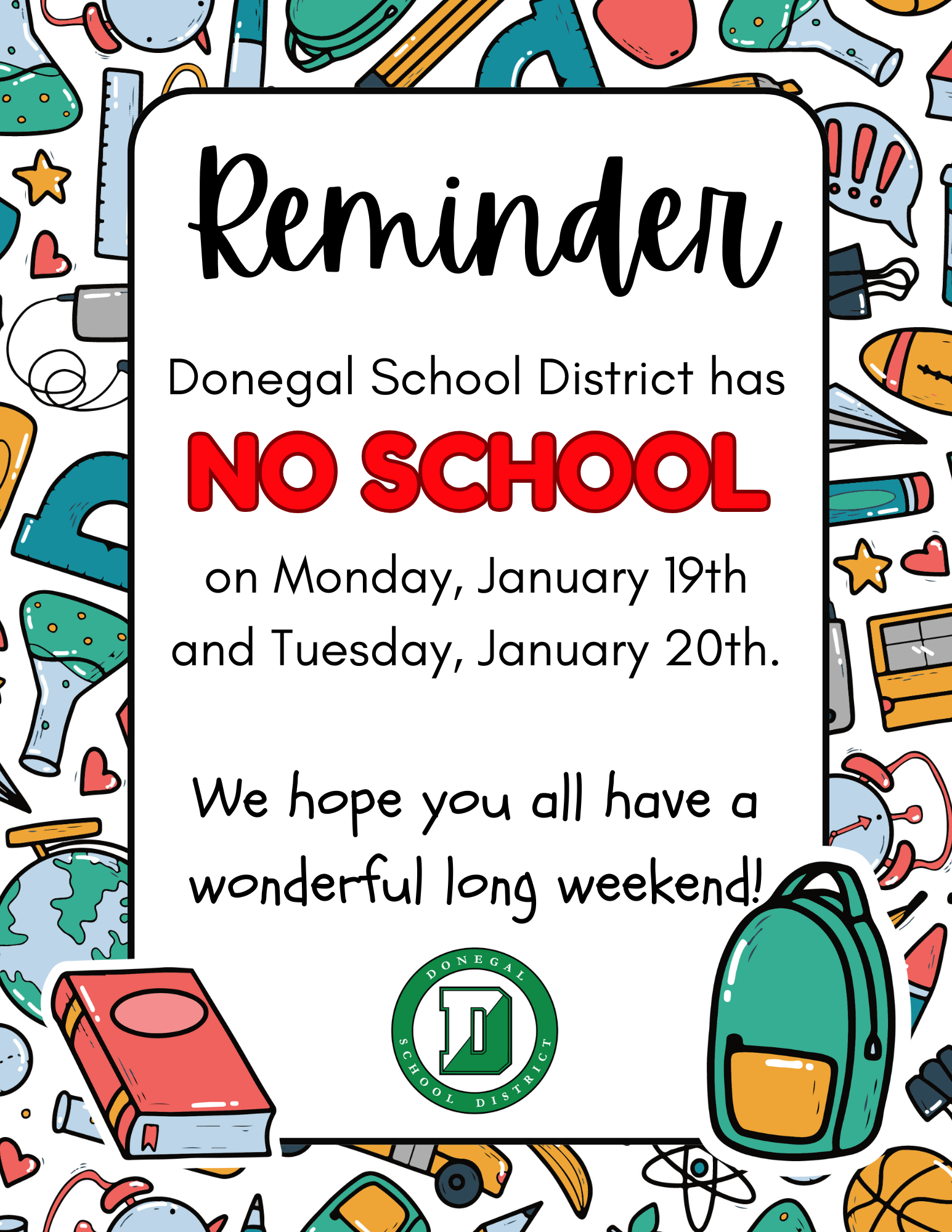 Monday (1/19/26) & Tuesday (1/20/26) - No School